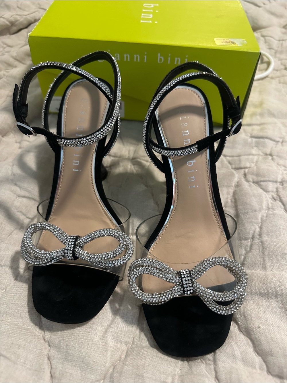 Gianni Bini Black Rhinestone Bow Ankle-Strap Heels size 8
